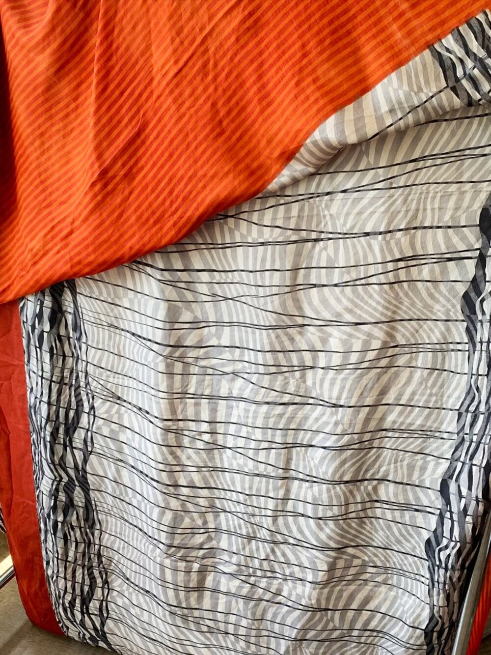 Fabric | Vintage 5yd Sari, As-Is for Crafts or Decor, Orange Stripes Abstract